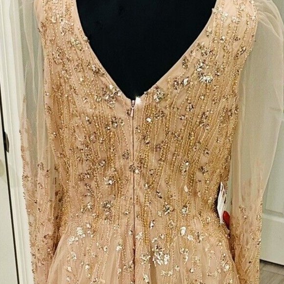NWT MAC DUGGAL EMBELLISHED V NECK LONG SLEEVE A-LINE GOWN 20295 $798 PINK - Picture 4 of 6